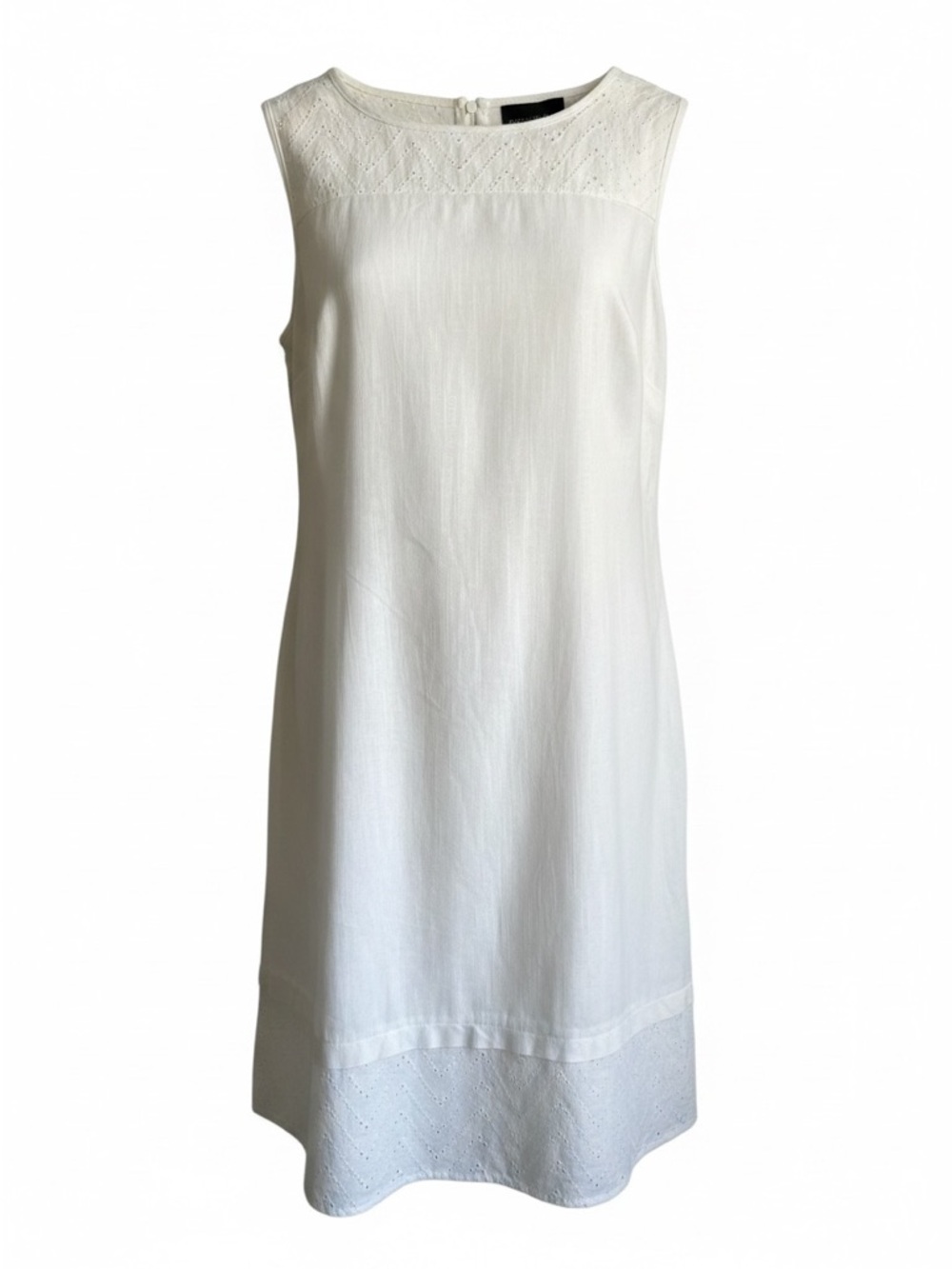 Dana Buchman Linen Cotton Blend White Eyelet Shift Dress | Size US 10
